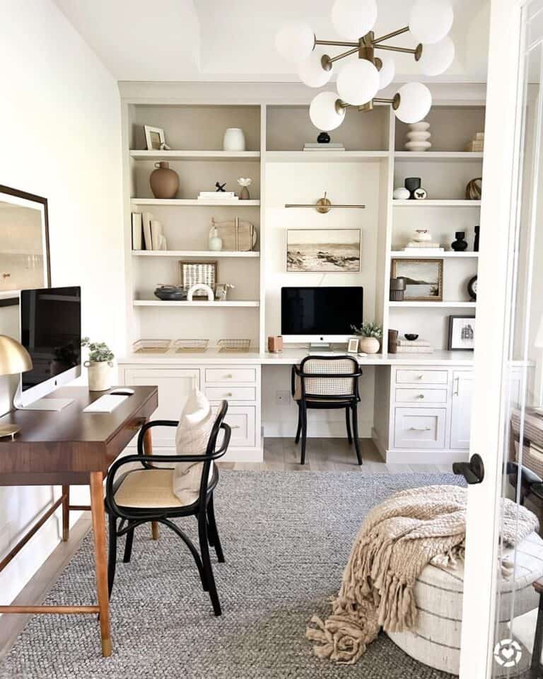 A Wooden Desk and a Modern White Desk