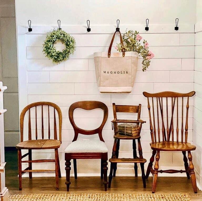 Antique Chairs and Wall Hooks in Entryway