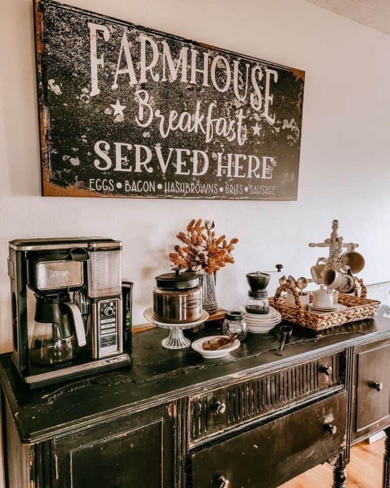 Antique Dark Wood Farmhouse Sideboard