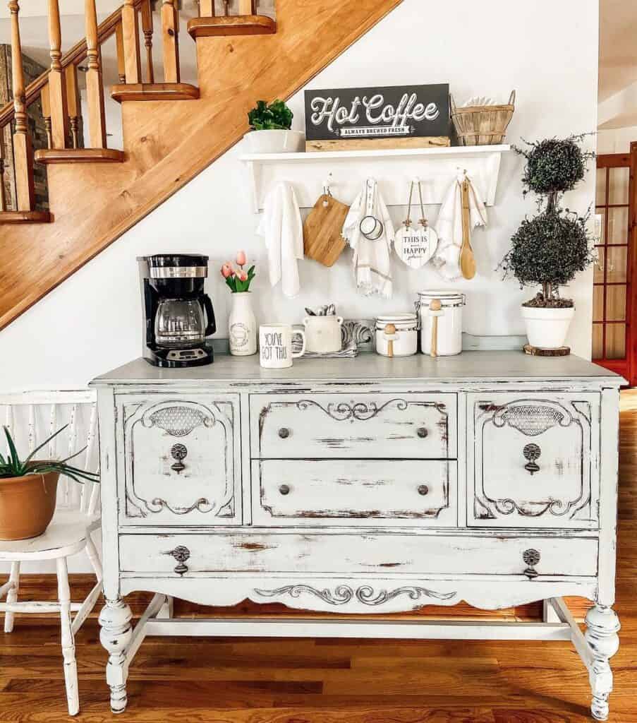 Antique Furniture with Modern Coffee Station Idea