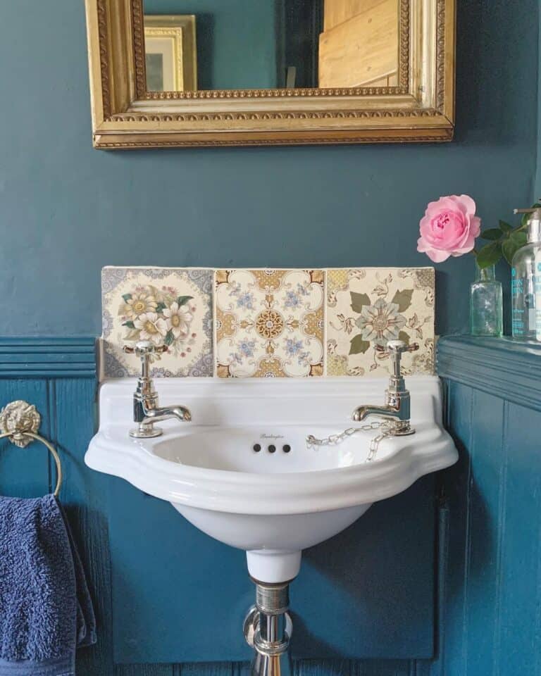 Antique Tiles in Blue Vintage Bathroom