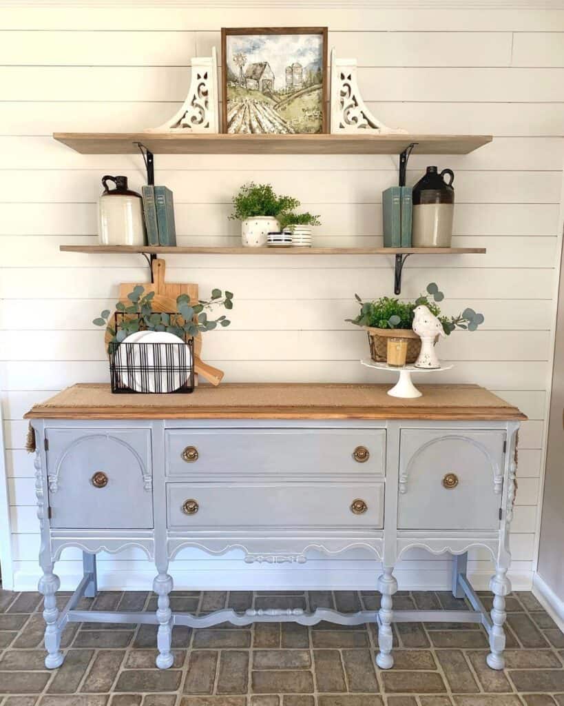 Antique Two-toned Wood and Gray Sideboard