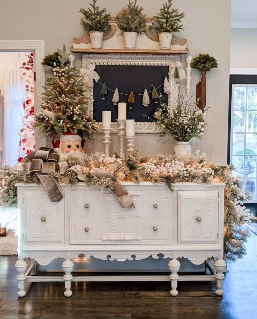Antique White Sideboard with Christmas Decor