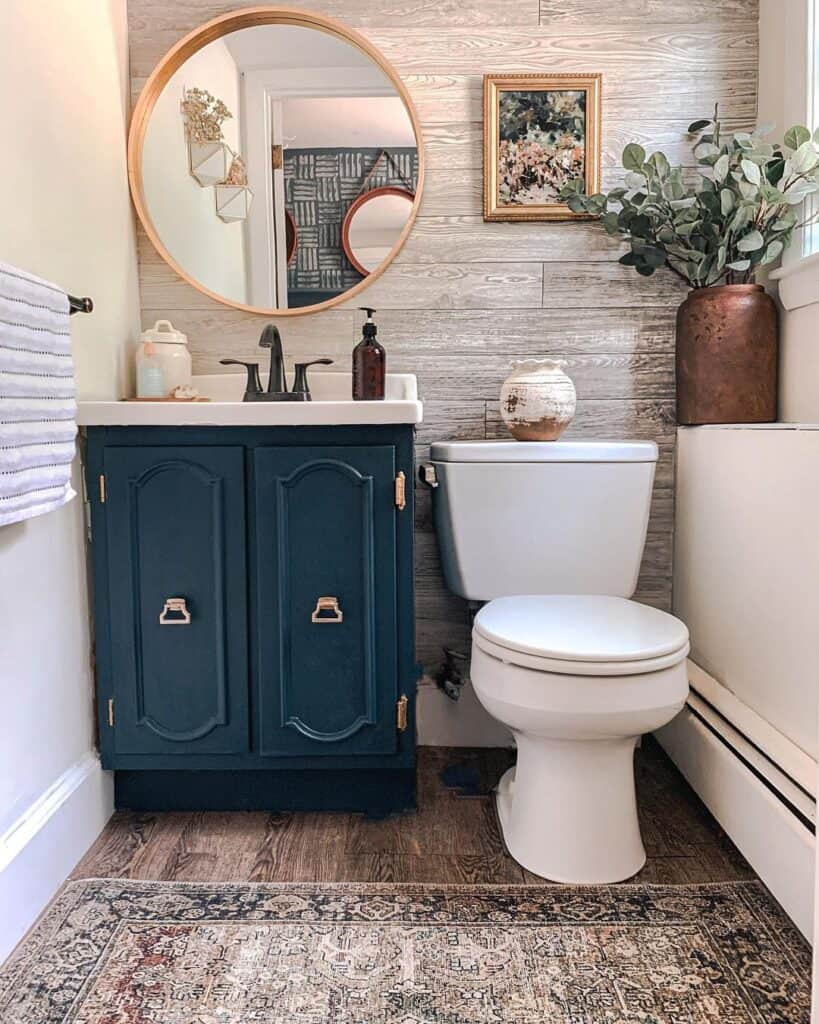 Bathroom Accent Wall with Dark Blue Vanity Soul & Lane