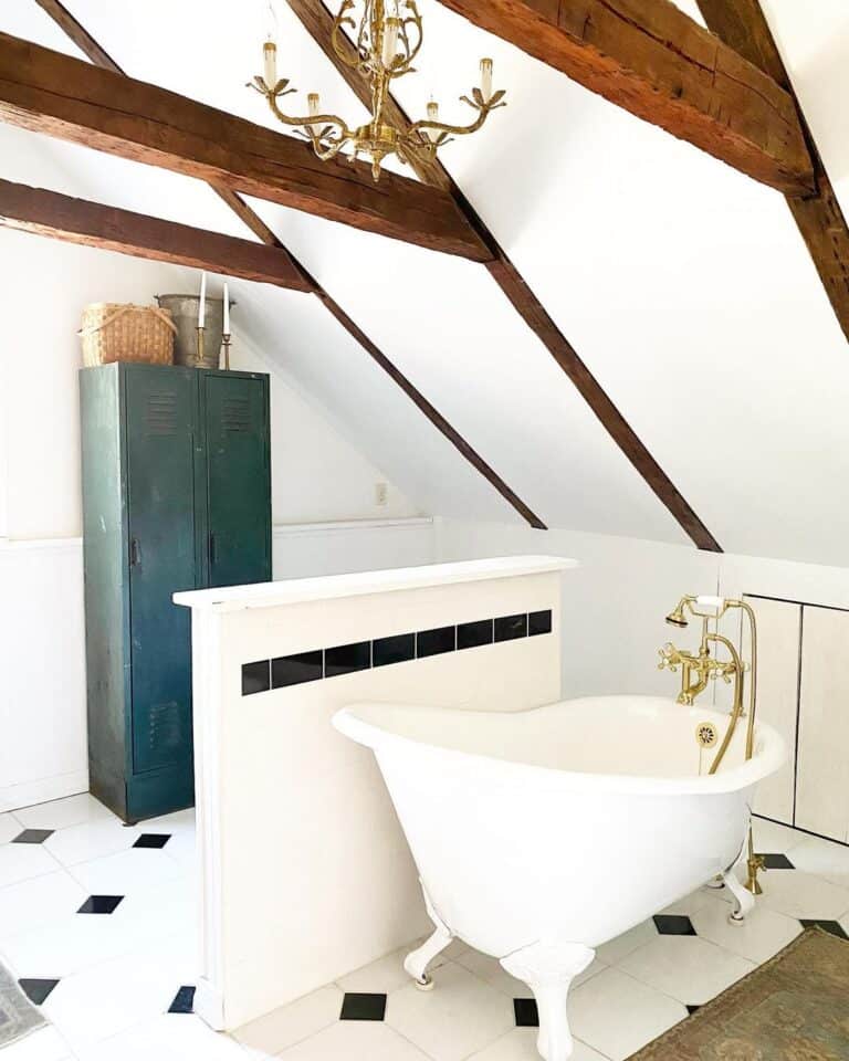 Bathroom with Wood Beam Vaulted Ceiling