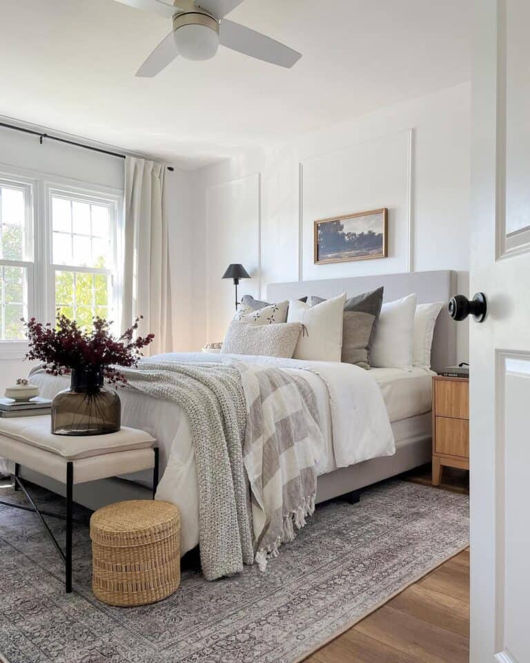 Bedroom with Beige Floor to Ceiling Curtain - Soul & Lane