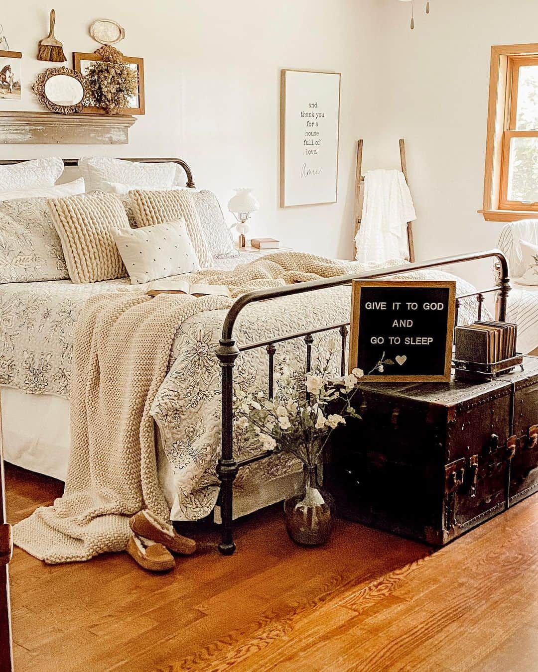 Bedroom with Black Metal Spindle Bed Frame Soul & Lane