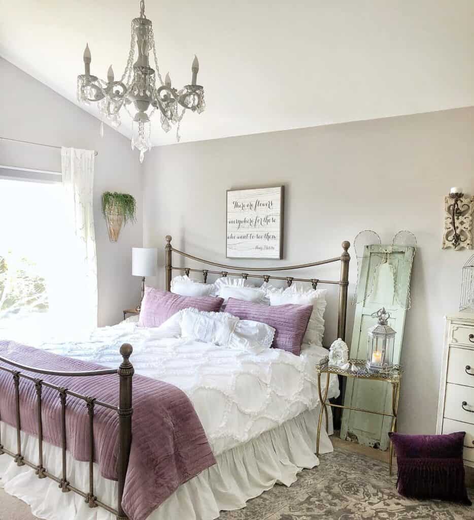 Bedroom with Brass Spindle Bed Frame