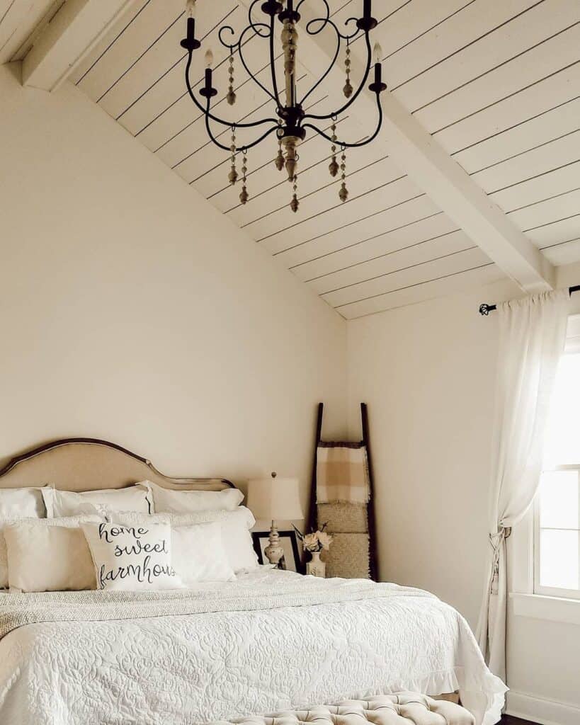 Bedroom with Vaulted Shiplap Ceiling