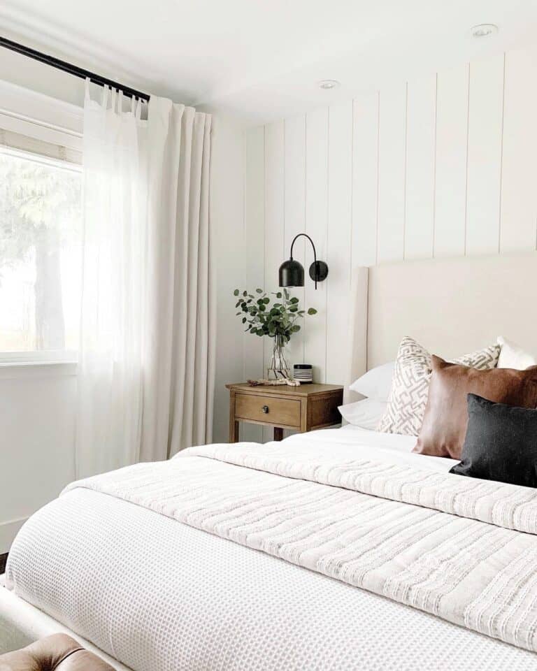 Bedroom with White Shiplap Accent Wall