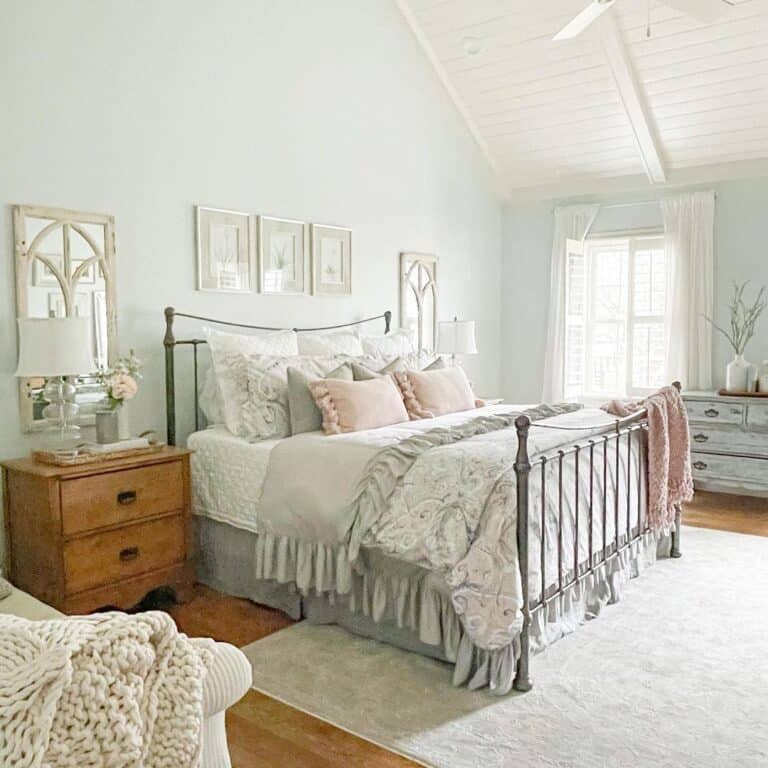 Bedroom with White Shiplap Sloped Ceiling