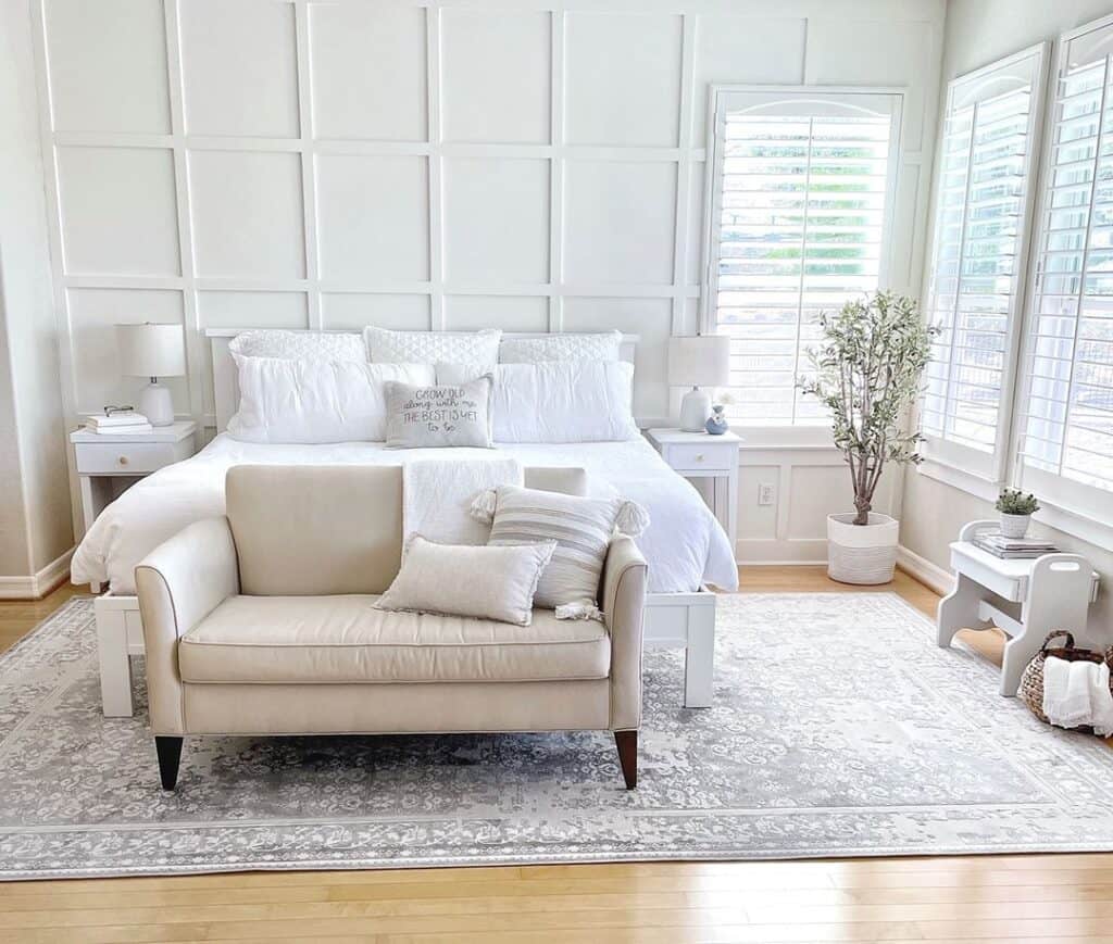 Beige Sofa in Bright White Bedroom