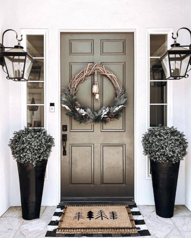 Black 6-Panel Front Door With Sidelights