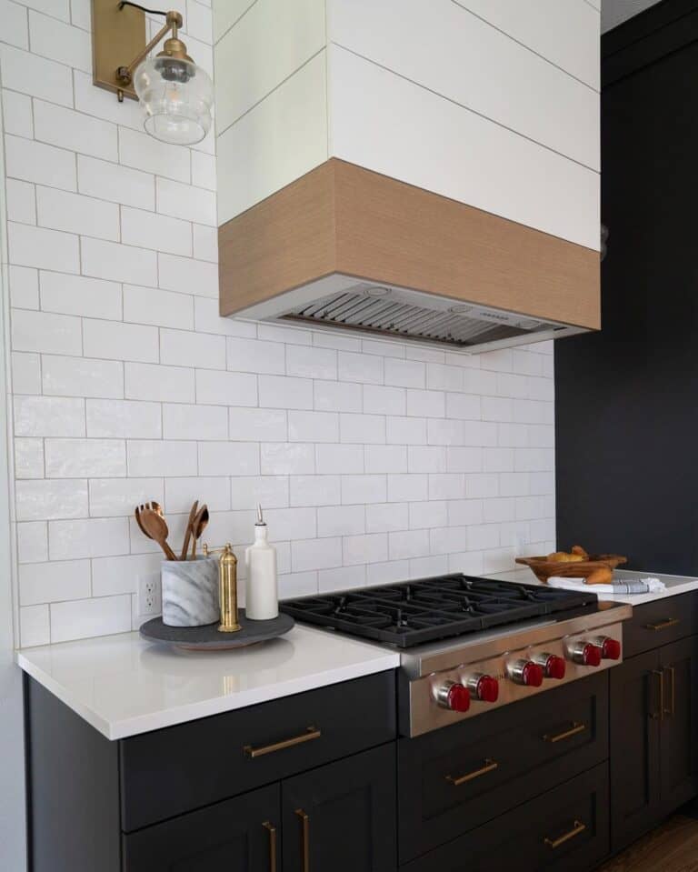 Black Cabinets Under a White Hood