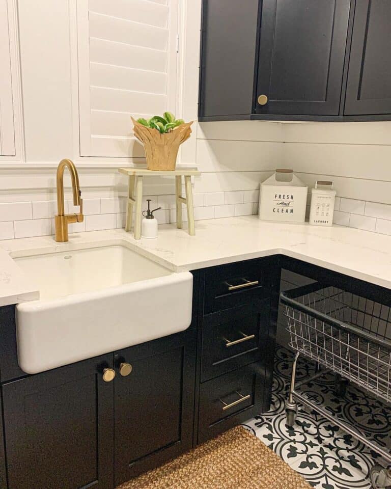 Black Cabinets and a Brass Kitchen Faucet