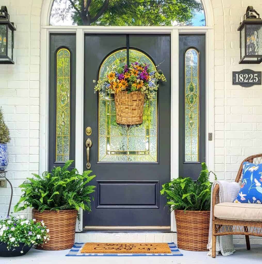 Wicker Chair on White Brick Porch