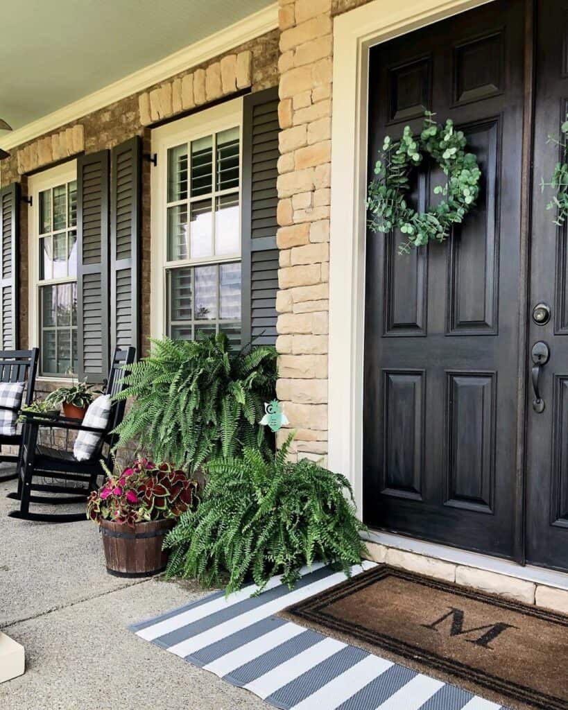 Black Double Front Door with Six Panels