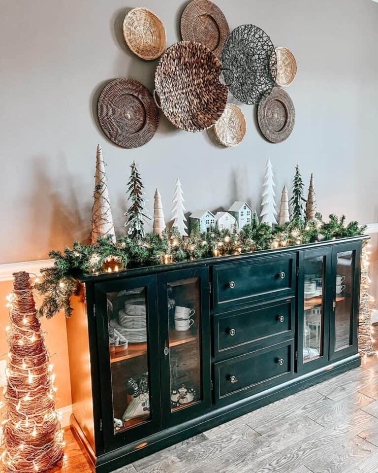 Black Farmhouse Sideboard Buffet with Glass Doors