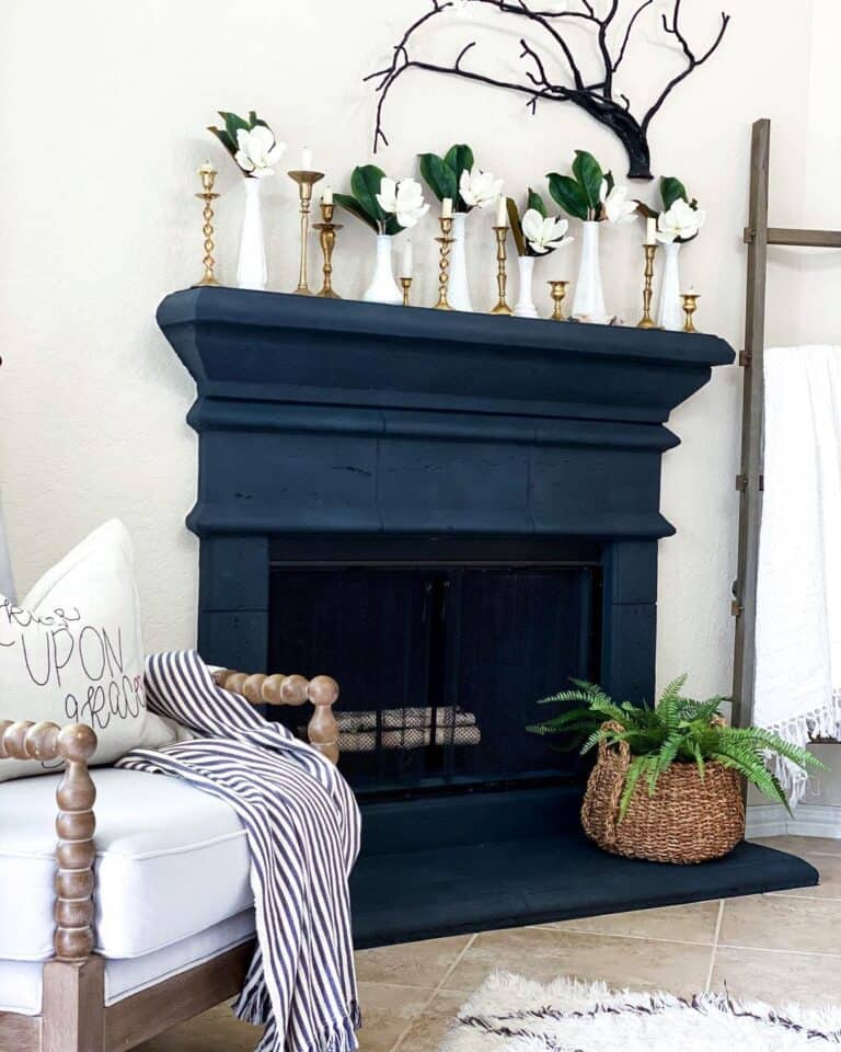 Black Fireplace with Brass Accents - Soul & Lane