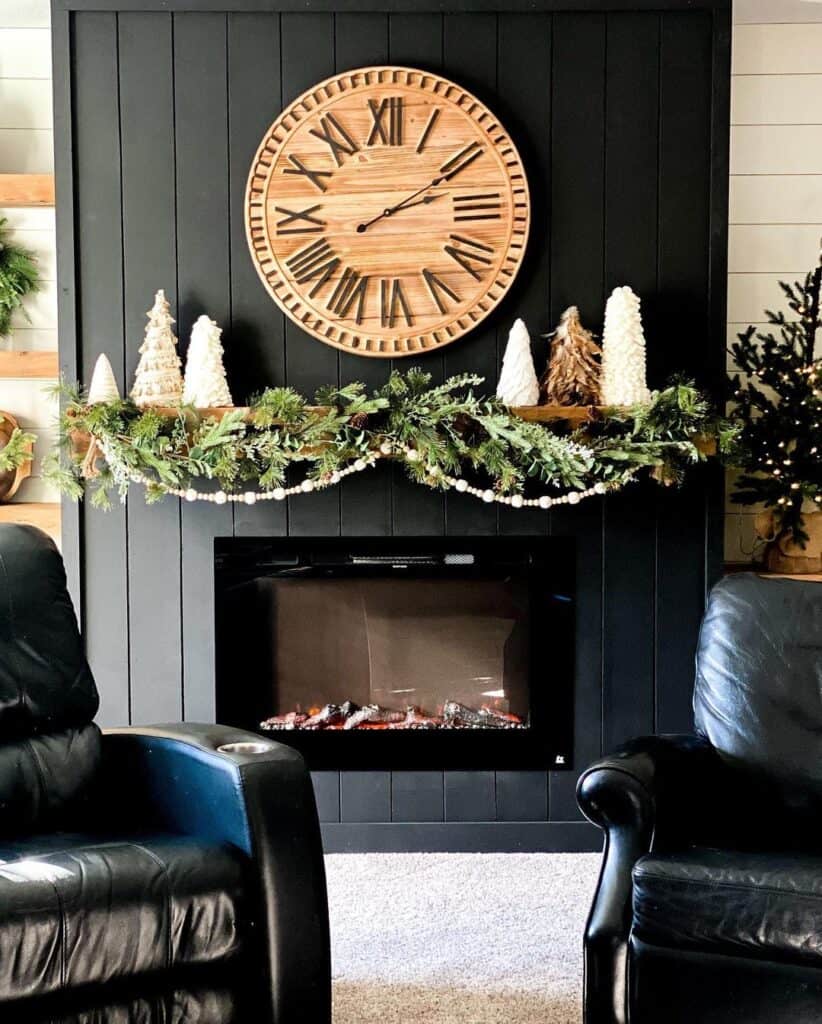 Black Fireplace Wall with Mounted Clock