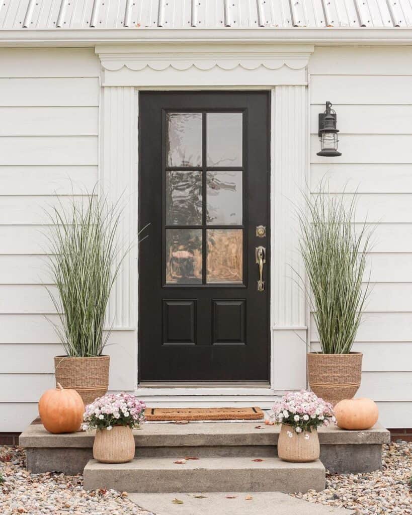Black Front Door with Glass on White Home