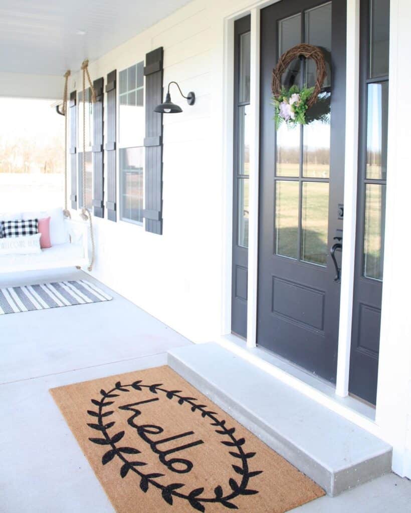 Black Front Door with Sidelights and Matching Shutters