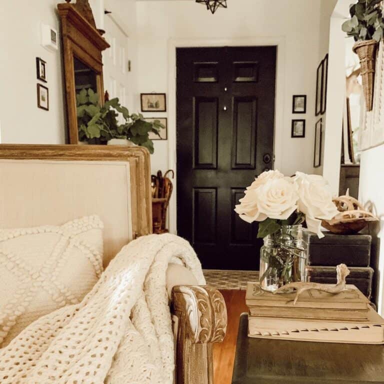 Black Hardware on a Black 6-Panel Front Door