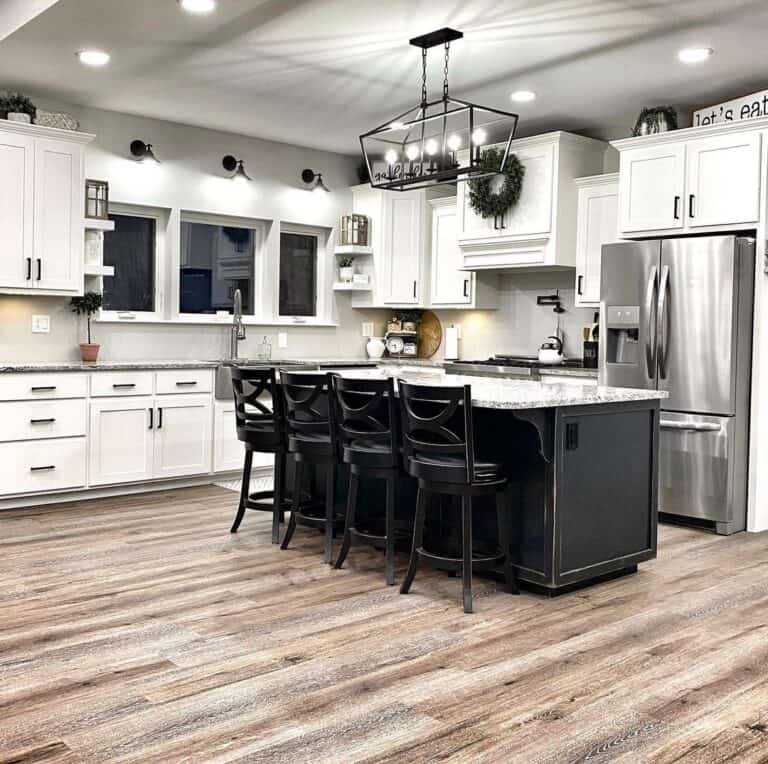 Black Kitchen Island with White Cabinets