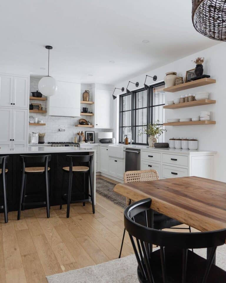 Black Kitchen Island with White Shaker Cabinets