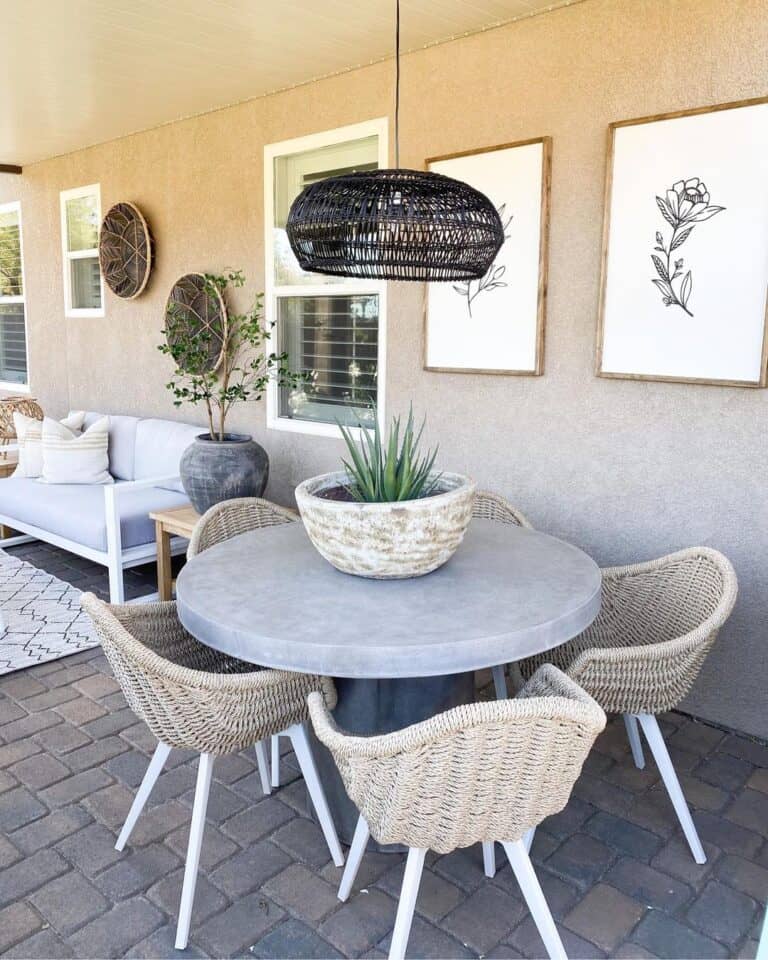 Black Pendant Lamp in an Outdoor Dining Area