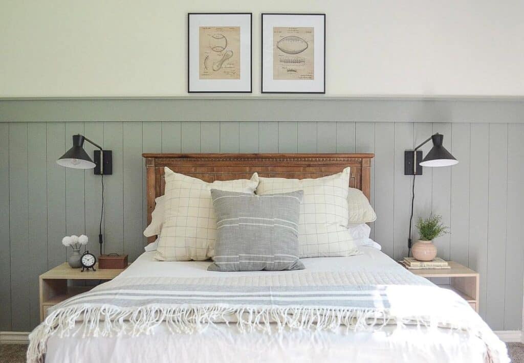 Black Sconces on Gray Bedroom Half Wall Soul & Lane