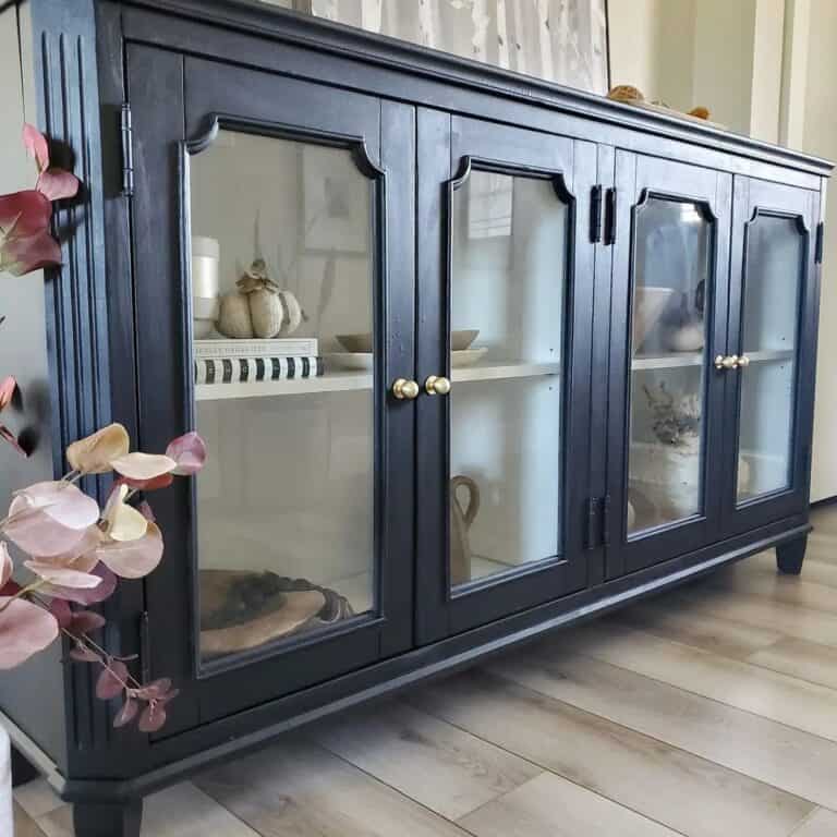 Black Sideboard Buffet with Brass Cabinet Knobs