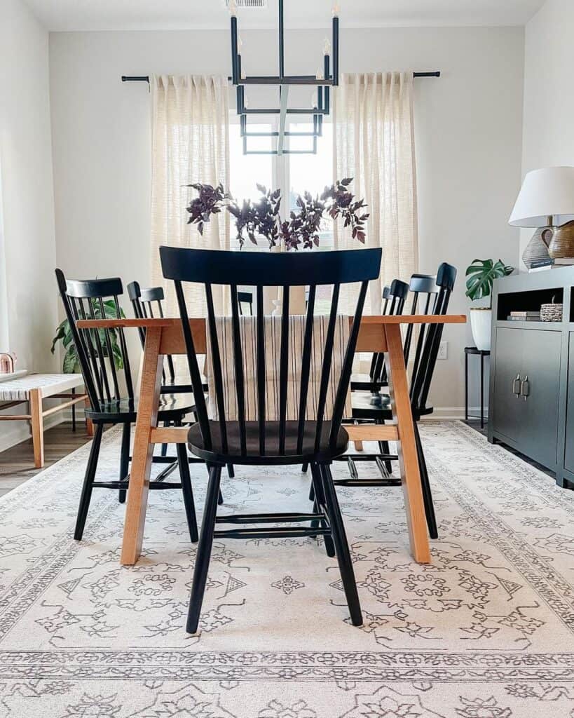 Black Sideboard and Wood Dining Table