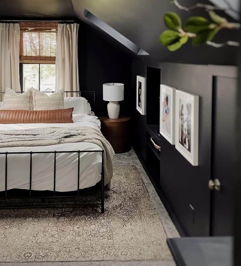 Black Sloped Ceiling Bedroom Design