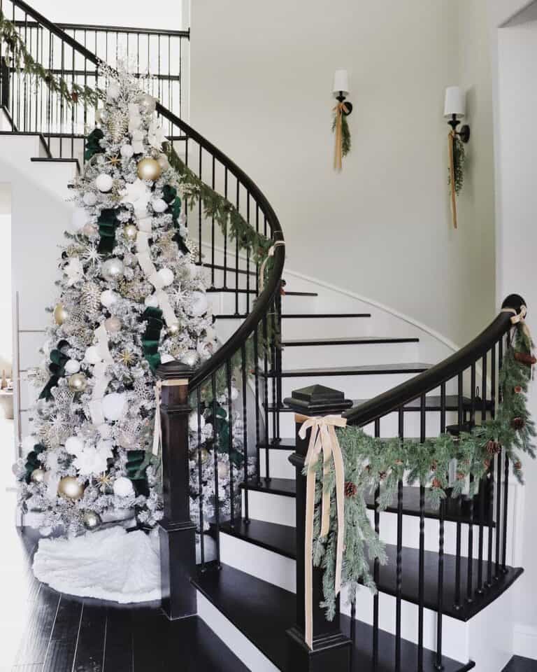 Black Stairway Wall Sconces with White Shades