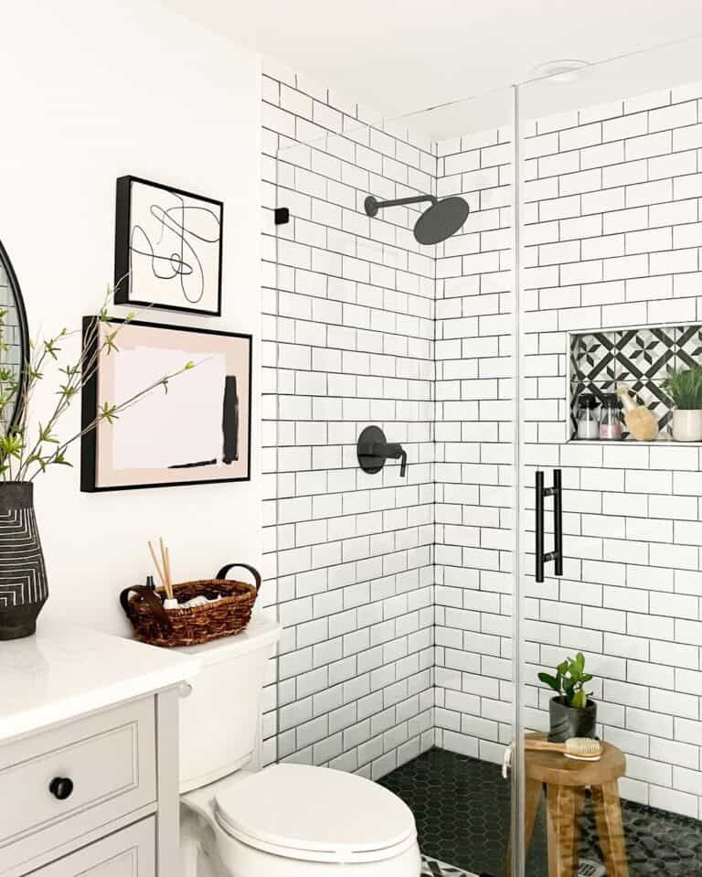 Black Tile Bathroom Shower Floor