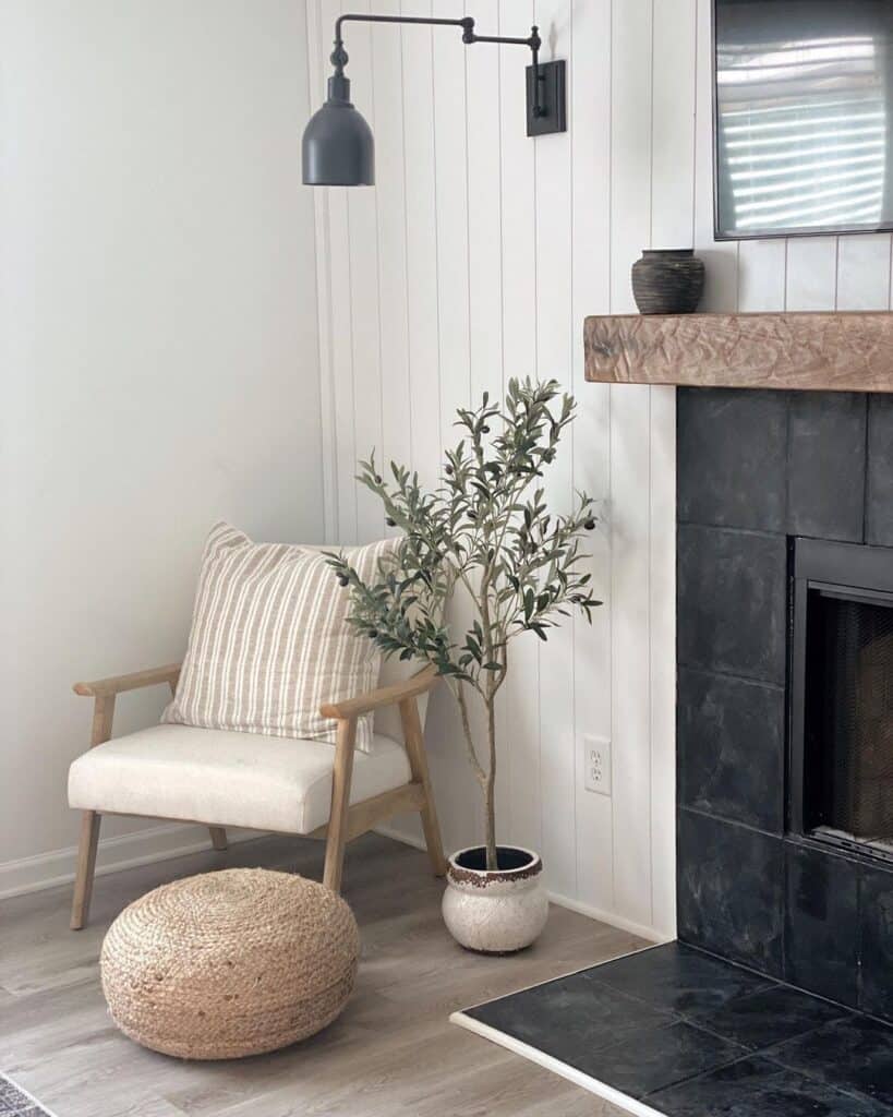 Black Tile Fireplace with Sitting Area