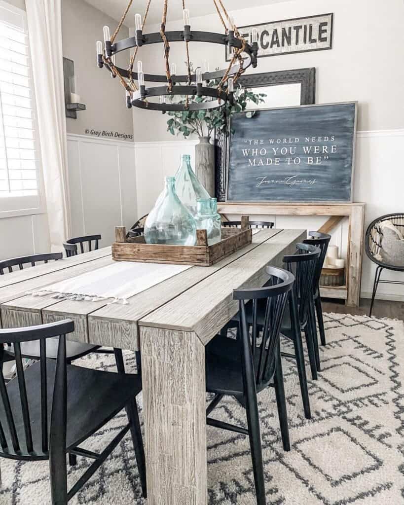 Black Wood Dining Room Chairs Around Rustic Wood Table