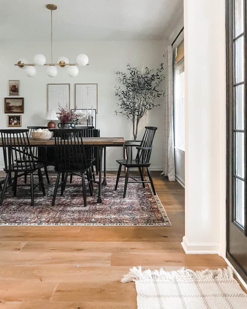 Black Wood Dining Room Chairs Near a Small Tree
