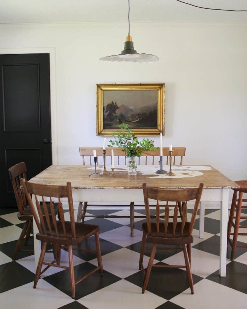 Black and White Checkerboard Floor Dining Room