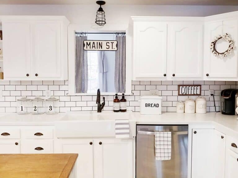 Black and White Kitchen Curtains With White Cabinets