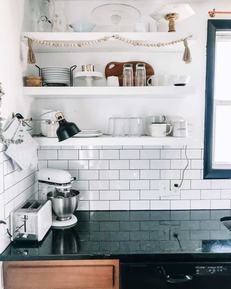 Black and White Kitchen With Shelves