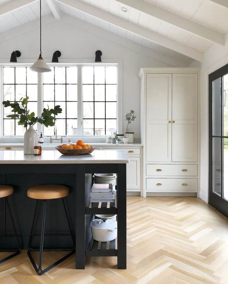 Black and White Kitchen with Wooden Accents