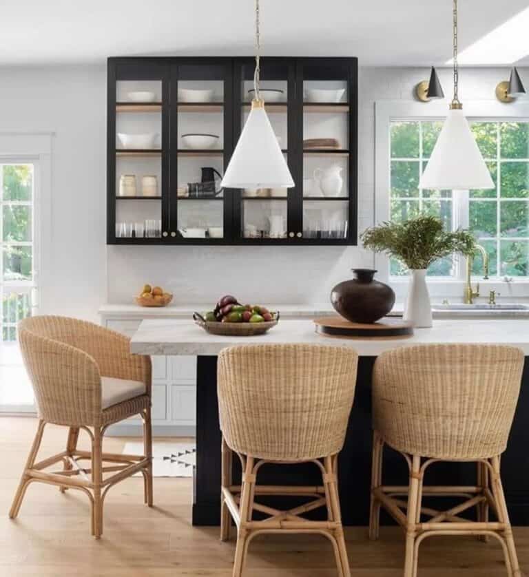Black and White Lamps in a Black and White Kitchen