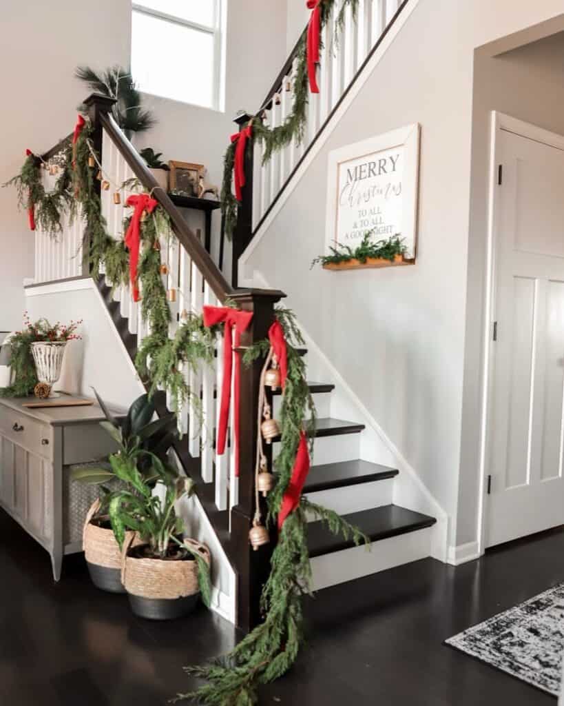 Black and White Staircase in Taupe Entryway