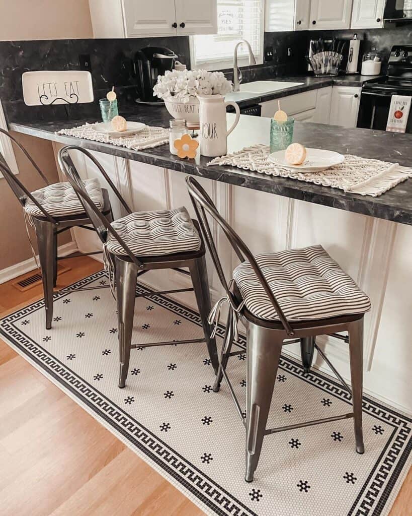 Black and White Striped Bar Stool Cushions