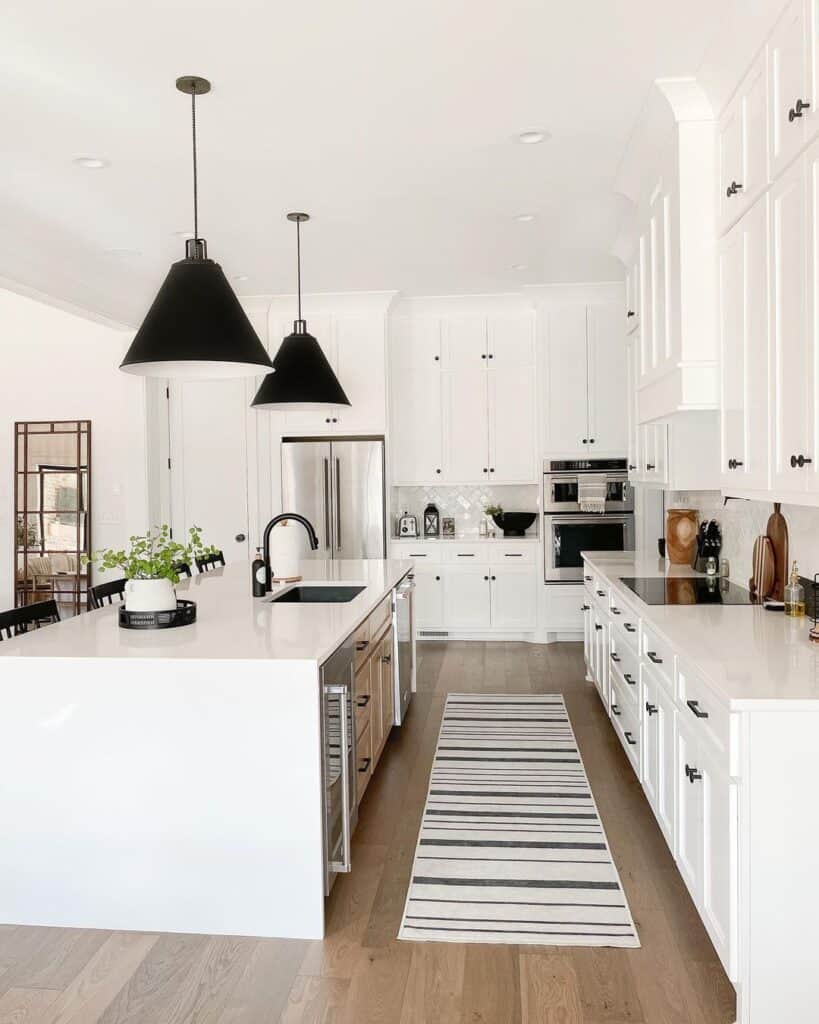 Black and White Striped Kitchen Runner Rug