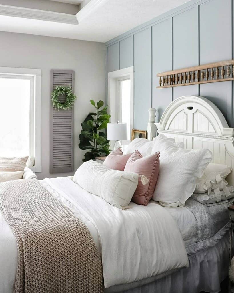 Blue Accent Wall in Bedroom with Greenery - Soul & Lane