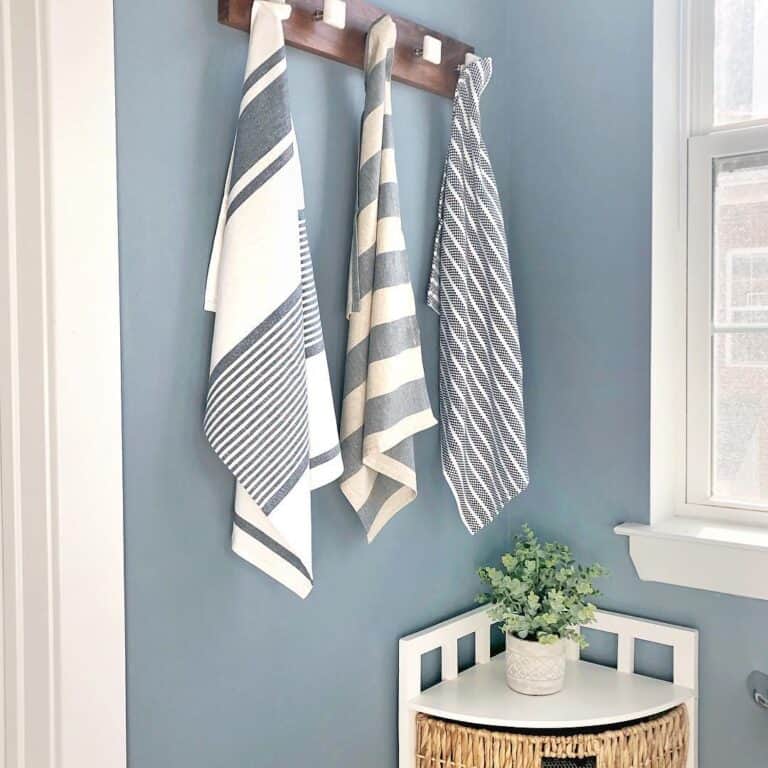 Blue Bathroom with Grey and White Accents