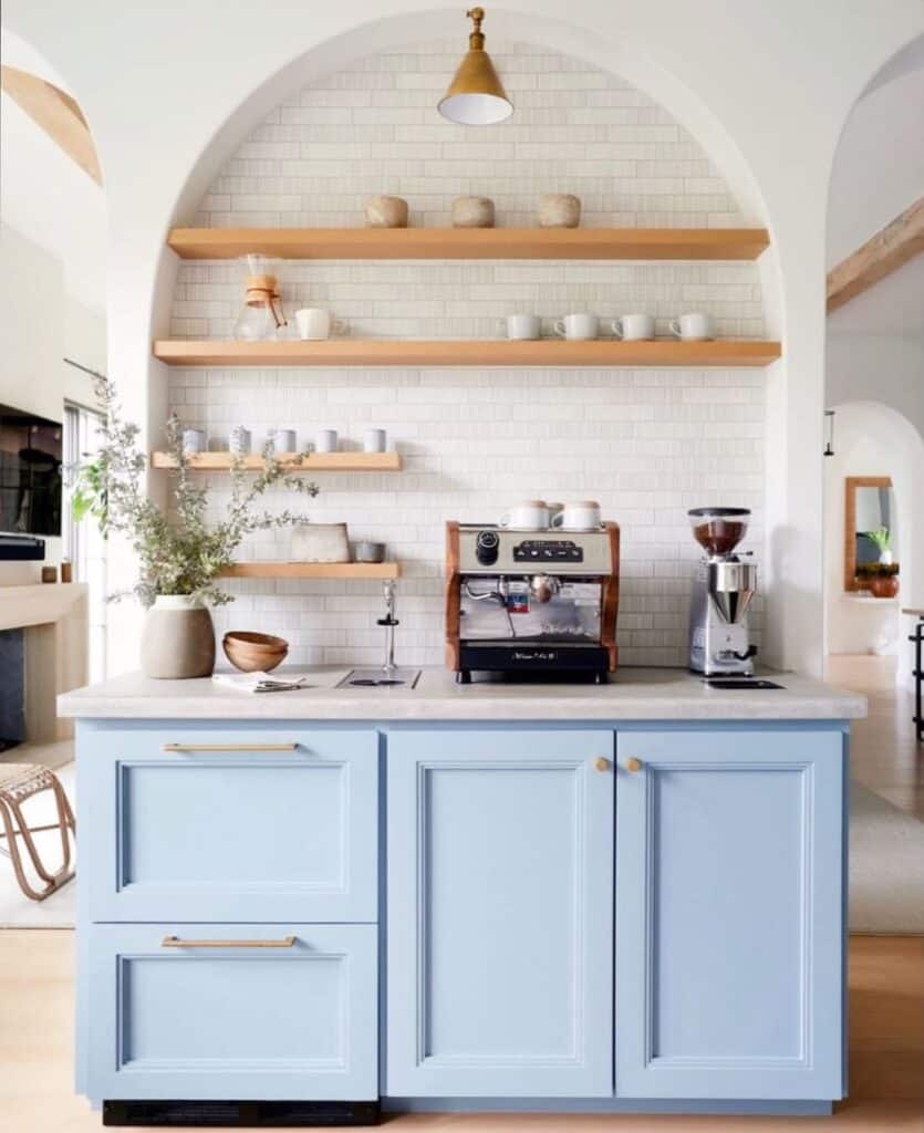 Blue and White Kitchen with Coffee Station